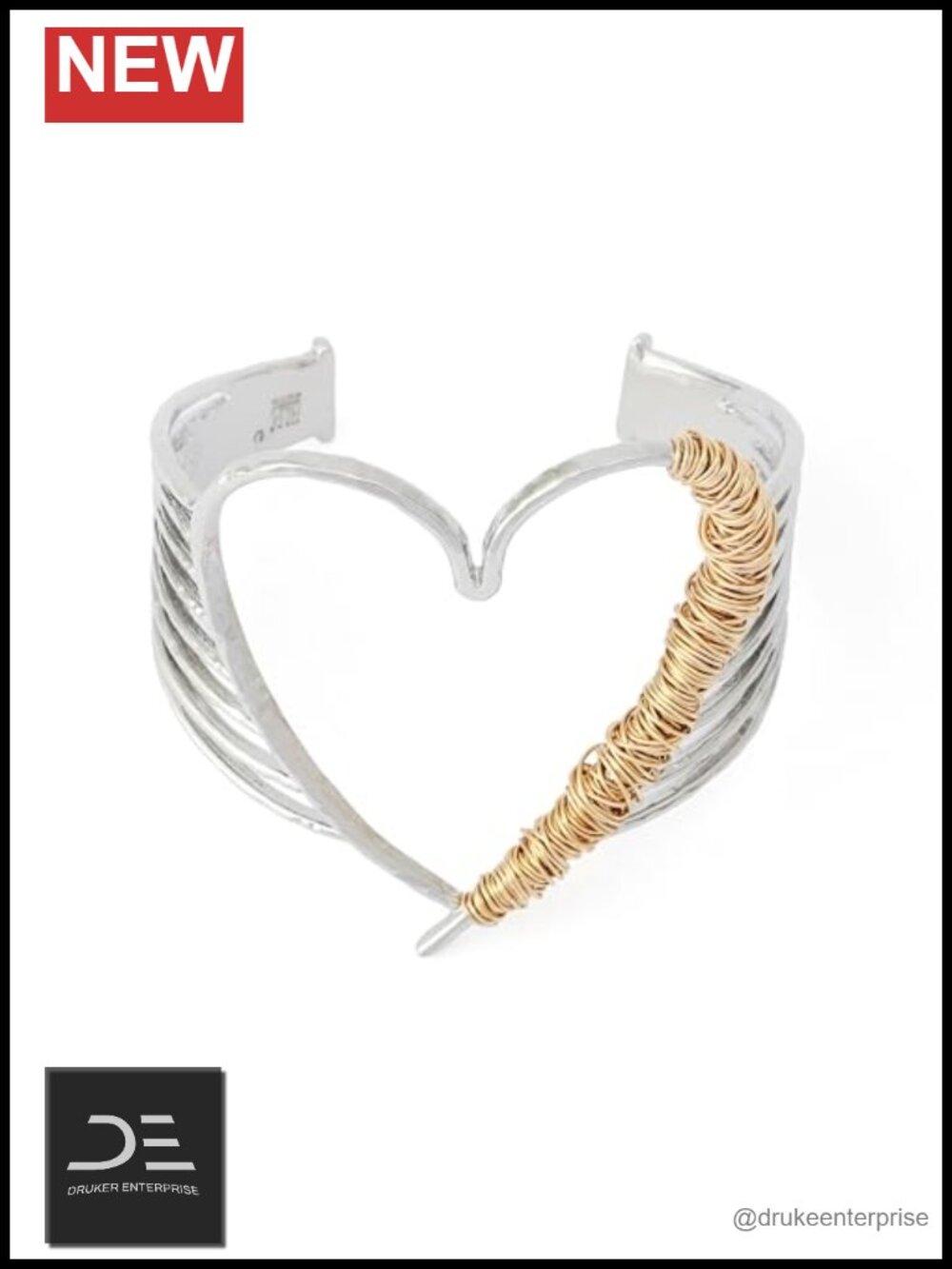 Women's Gold Heart Cuff Bracelet Hammered Open Design